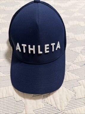 Athleta Navy and White Logo Baseball Trucker Cap